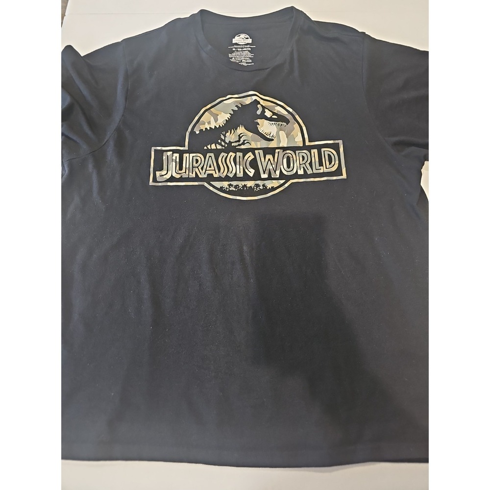 Jurassic World Camo Logo Graphic T-Shirt Men's XL Black Cotton Blend Dinosaur...
